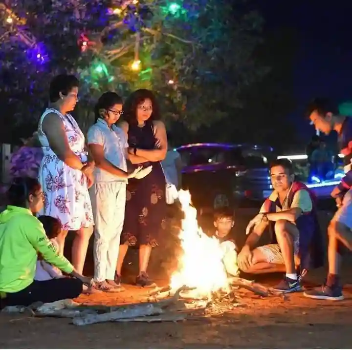 Bonfire during a cool evening at Pawna Lake camping